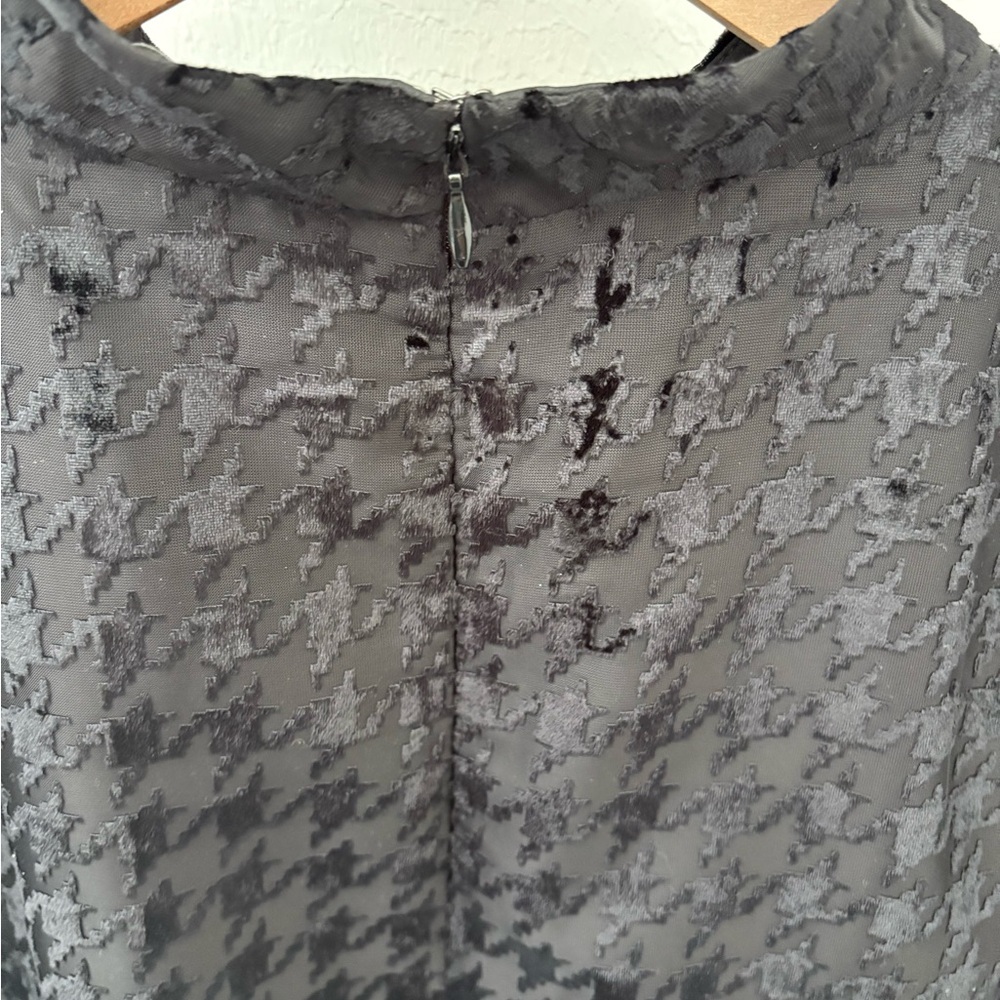 Ann Taylor NWT Black Houndstooth Sheer Sleeve A-Line Belted Dress Size 16 - Picture 10 of 11